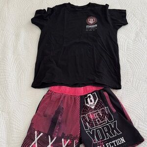 BSBL 101 City Youth NYC Black and Pink Graphic T-Shirt and Shorts Set